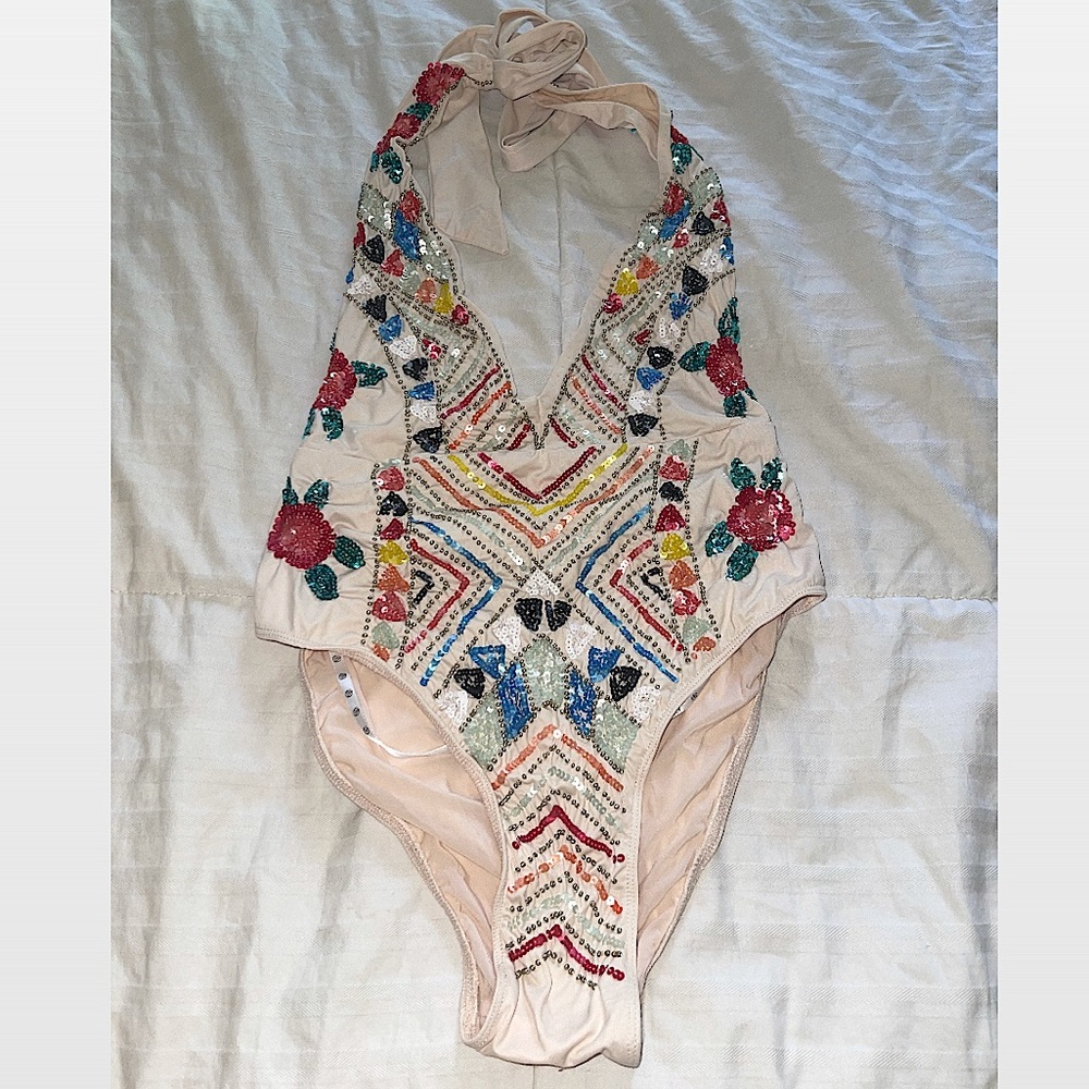 One piece beaded multicolor swim suit size 4